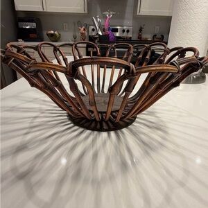 Bentwood Bamboo Basket Pedestal Handmade Open Weave Boho Vintage MCM